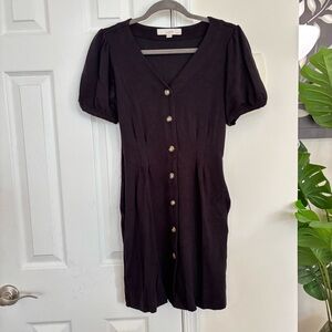 LOFT Black Puff Sleeve Mini Dress